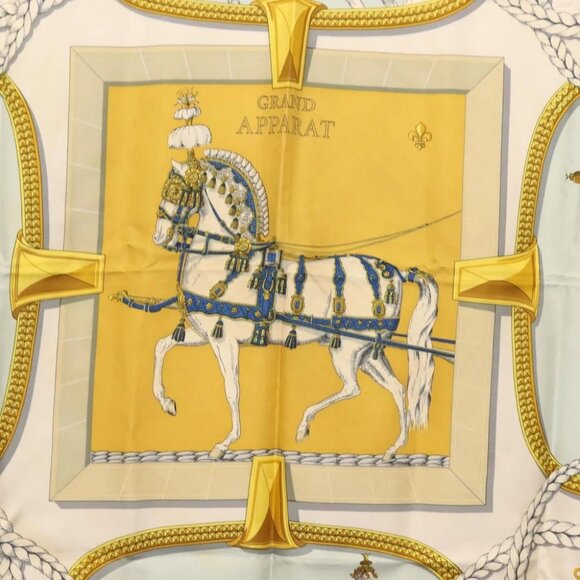 HERMES Carre 90 Scarf ""GRAND APPARAT"" Silk Light Blue Auth - Picture 9 of 14